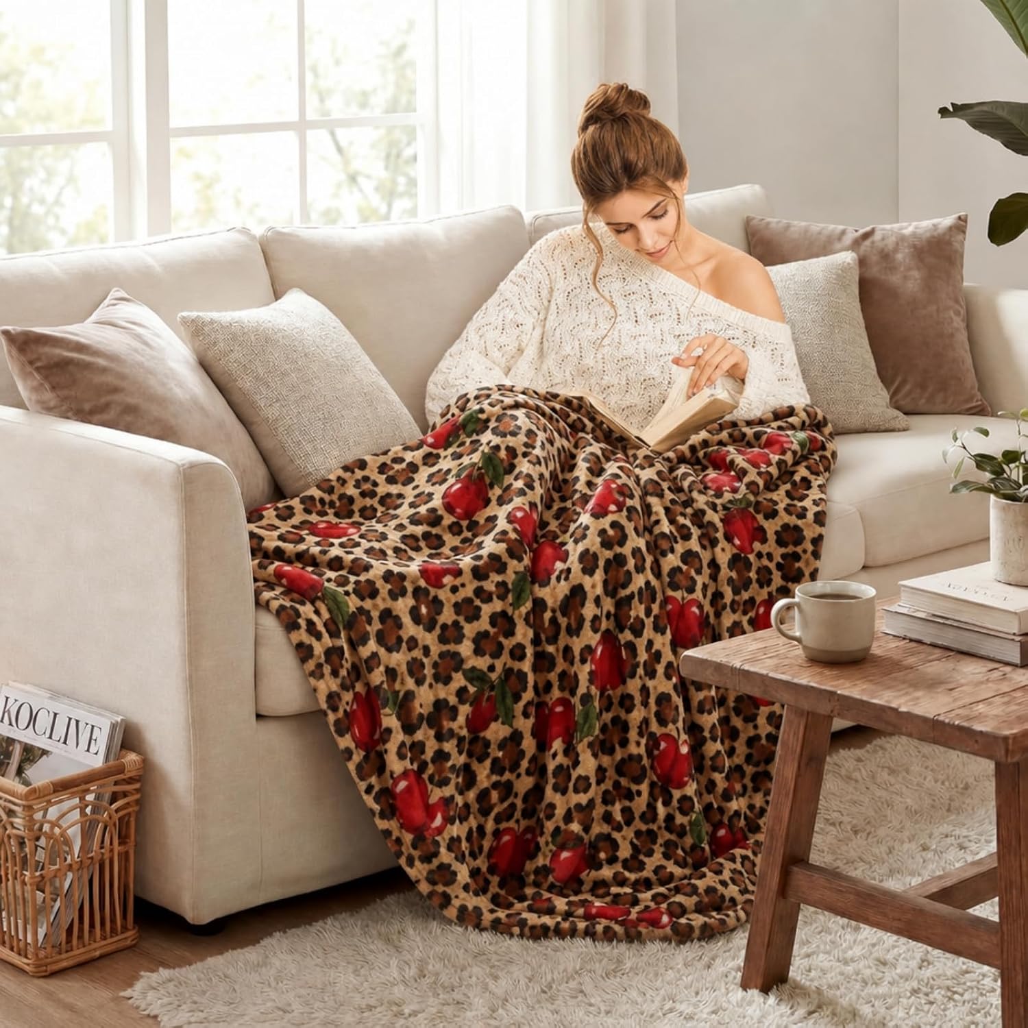 Mindsoft Cheetah Print Blanket 50'' x 60'' Flannel Cherry Leopard Throw