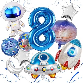 Luftballon Weltraum für Junge 8. Geburtstag Dekoration, 11 Stück Weltraum Astronaut Folienballon, Rakete Raumschiff Ballon...
