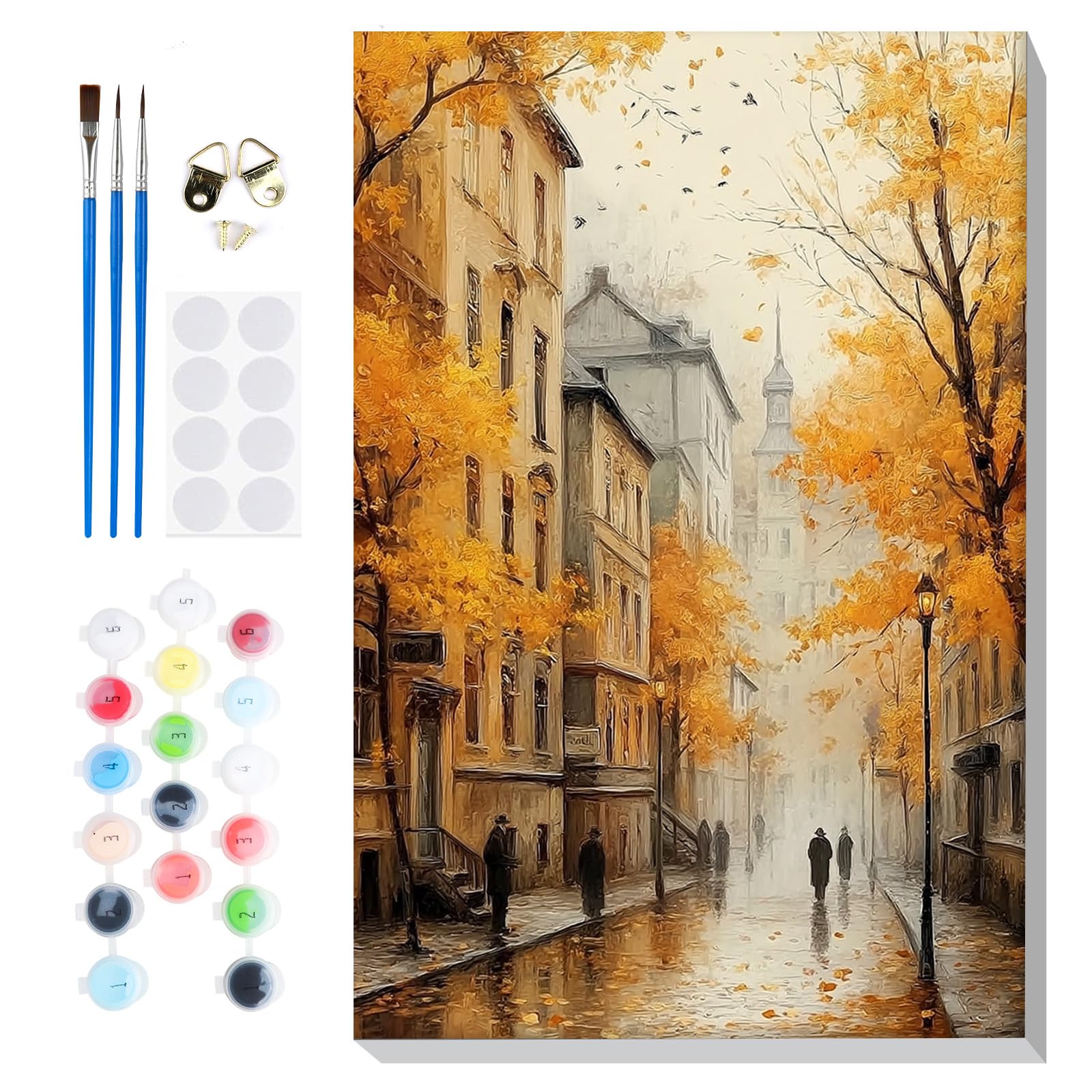 Lxmsja Framed Paint by Numbers for Adults Beginners Autumn, Street Scene Painting by Numbers on Canvas, DIY Acrylic Fall Painting Art and Crafts Kit Gifts for Home Wall Decor, 8x12in