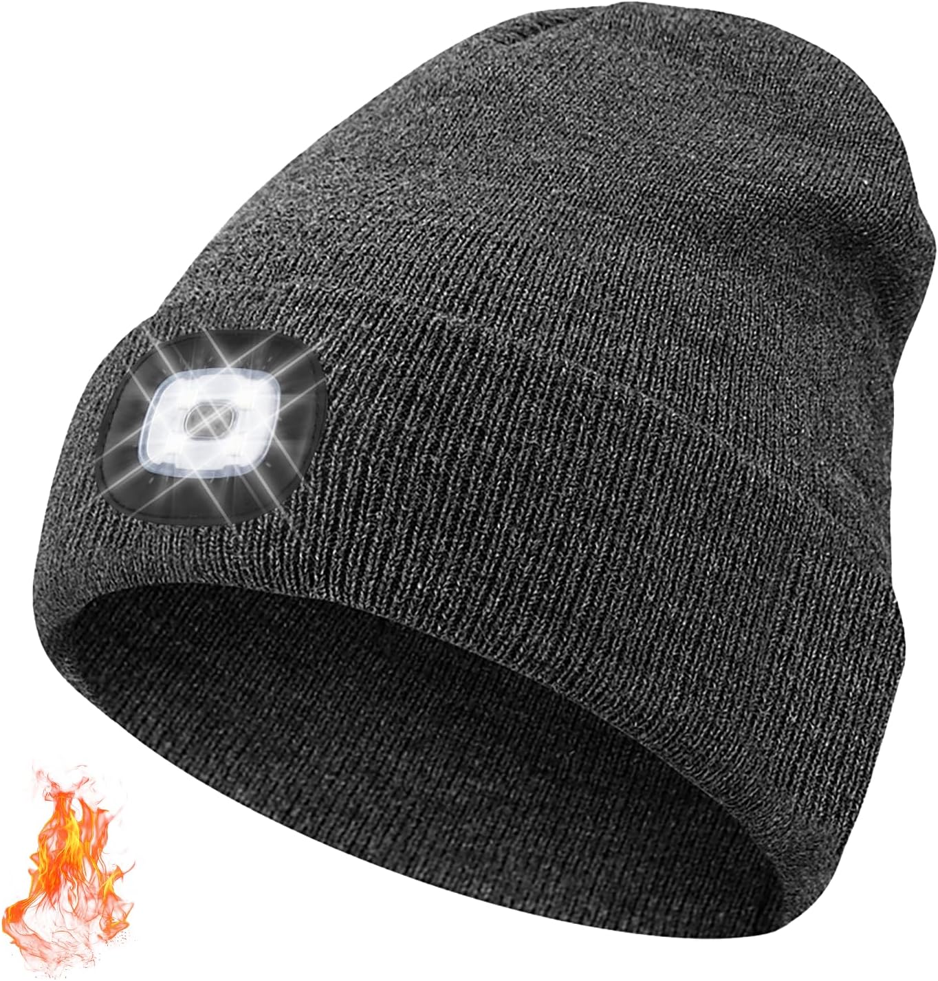 Unisex Beanie with The LED Light, Christmas Gifts for Men Women Dad Father USB Rechargeable Headlamp Caps (Gray)
