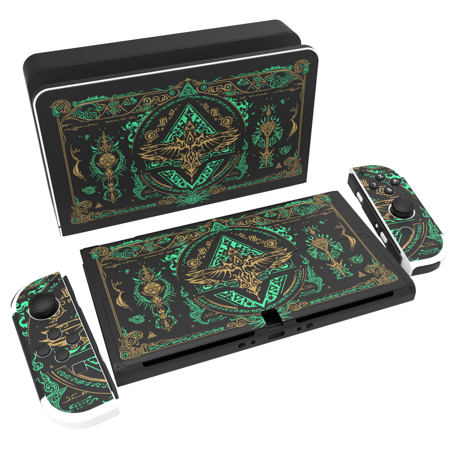 PlayVital Full Set Protective Stickers for Nintendo Switch OLED Model, Customized Vinyl Decal Skins for Switch OLED Console & Joycon & Dock & Grip - Totem of Kingdom