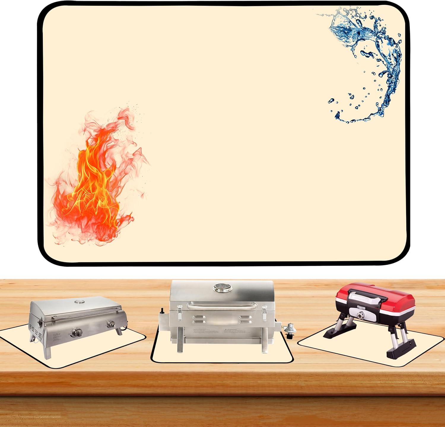 Khaki 24x36 Inchs Heat Resistant Mat for Outdoor Grill Table,Fireproof Under Blackstone Griddle BBQ Mat,Air Fryer Mat,Indoor Fireplace Mat, Protect Your Table and Outdoor Grill Table（0.04in Thickness）