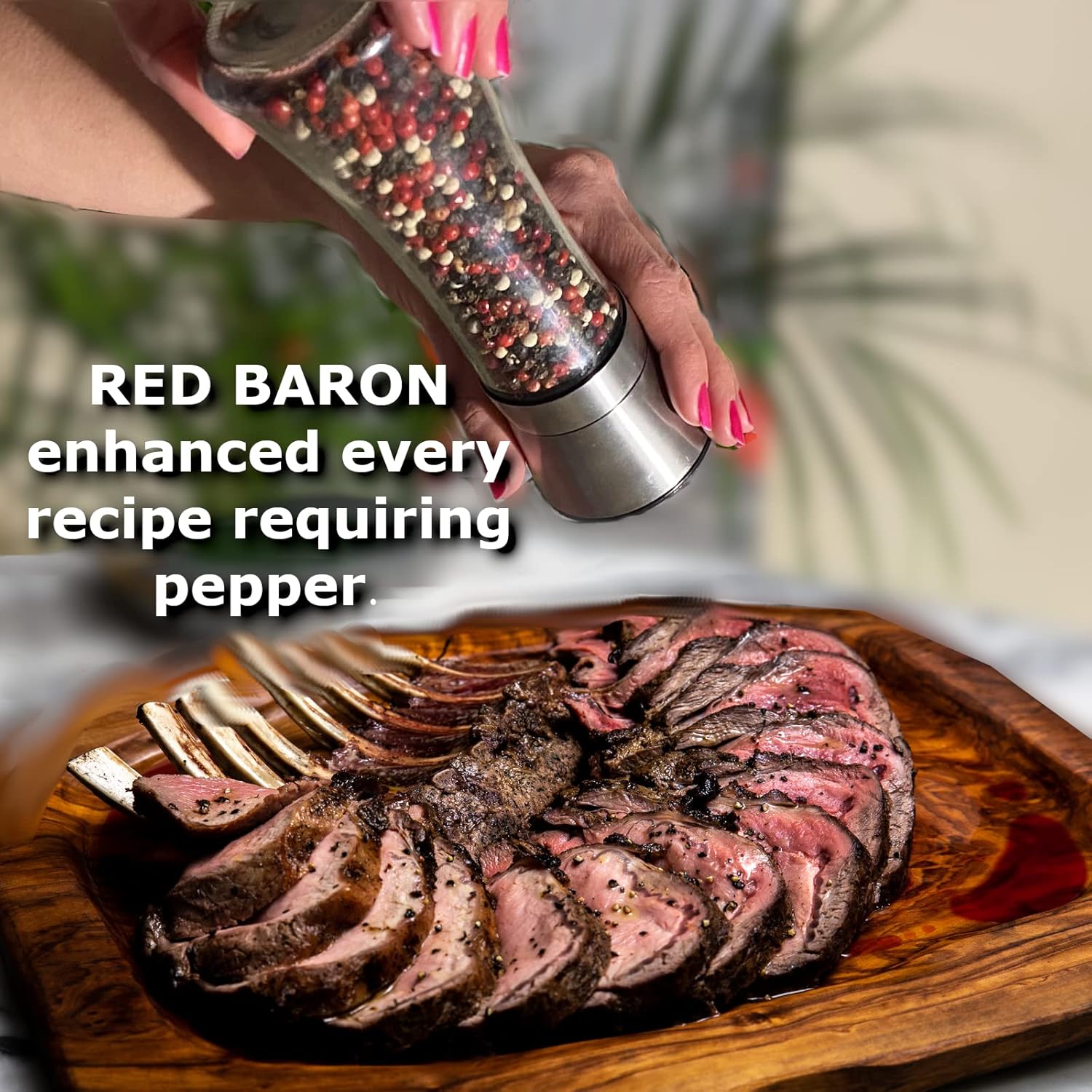 Premium Caribbean real Sea Salt For Grinder Refill, and Red Baron Gourmet Peppercorn Blend for grinder, Organic, 100% Natural, Paleo, keto and vegan friendly, Non GMO, no artificial color