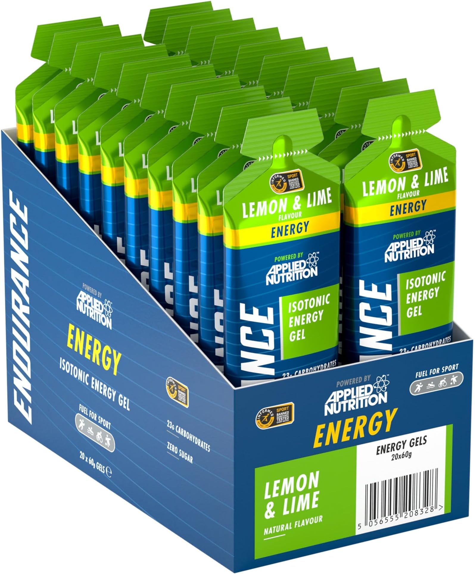 ISOTONIC | Caffeine Free Energy Gels | Performance-Enhancing Formula | Zero Fat Zero Sugar | 23g Carbohydrates (Pack of 20 x 60g) (Lemon & Lime)