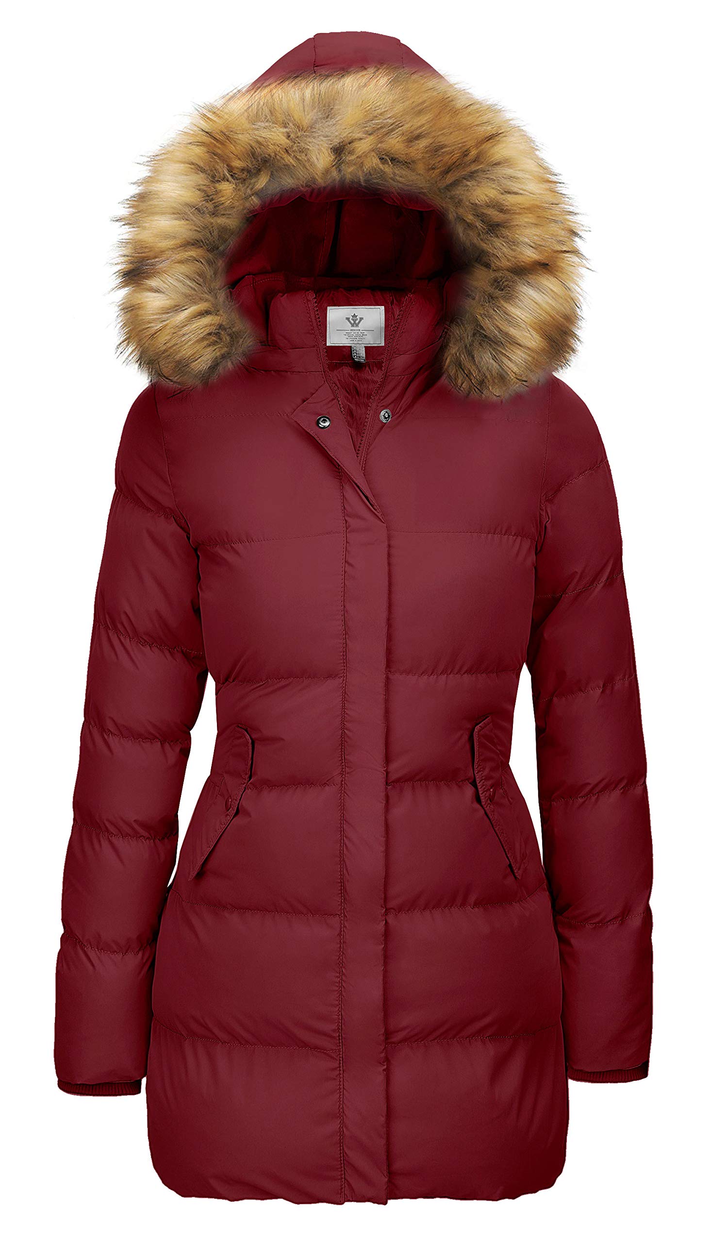 WenVen Women's Winter Thicken Puffer Coat with Fur Removable Hood (Red, 4XL)