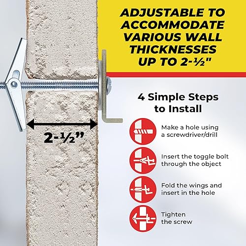 Miniatura 7 de QUALIHOME Anclajes de perno de resorte  Anclajes de pared resistentes para colgar artículos con paredes huecas y más  Anclaje de pared hueco de