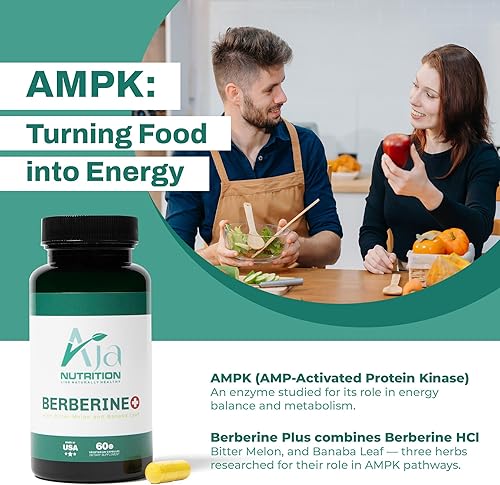 Miniatura 5 de Aja Nutrition Berberine Plus - Soporte metabólico de triple acción con 97% de berberina pura HCL, 1000 mg de porción diaria - Activa AMPK para el
