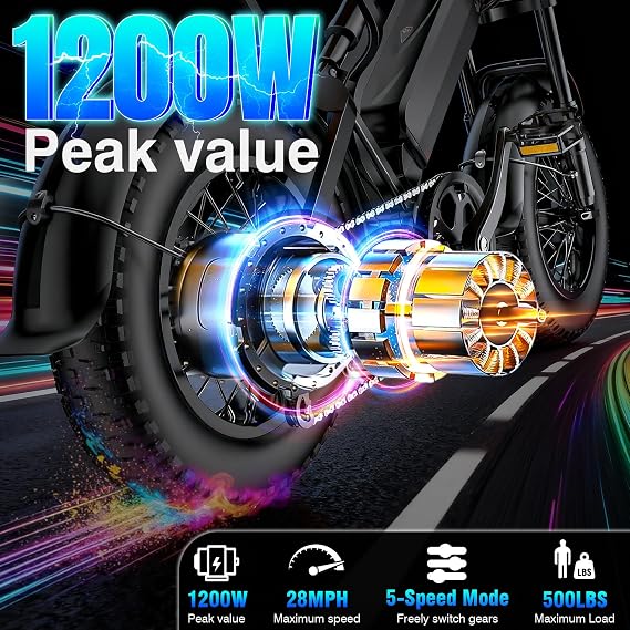 Electric Bike for Adults,1200W Peak Motor Power, 16 Fat Tire,28 Mph Speed, 48V 18AH Battery,35 Miles Range Electric Dirt Bike