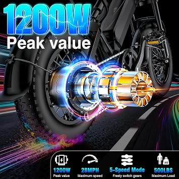 Electric Bike for Adults,1200W Peak Motor Power, 16 Fat Tire,28 Mph Speed, 48V 18AH Battery,35 Miles Range Electric Dirt Bike