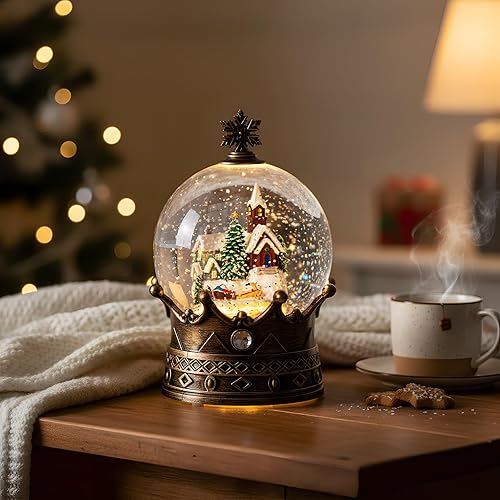 Vista 103 de Linterna de globo de nieve de Navidad, muñeco de nieve brillante con música, forro USB/funciona con pilas, linterna iluminada para decoración