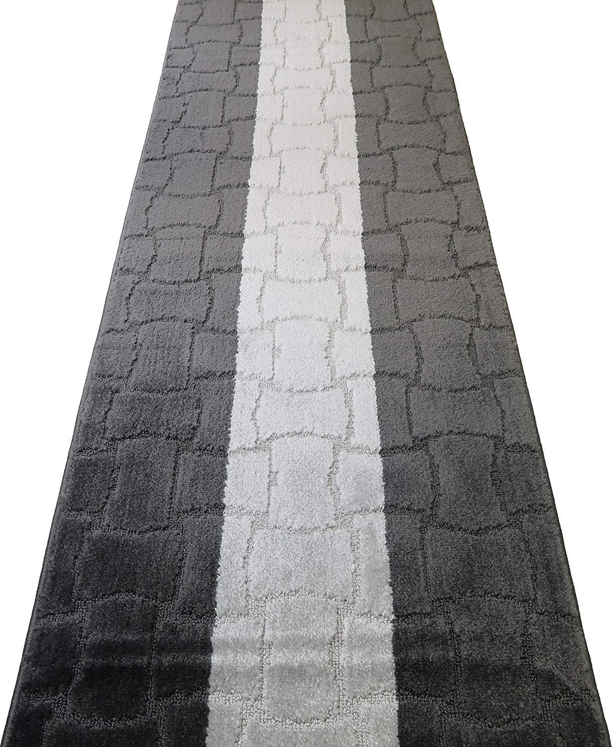Custom Length Hallway Runner Rug,Slip Resistant,Puzzle Anthracite, 26 Inch X 10 feet, Sold and Priced Per Foot