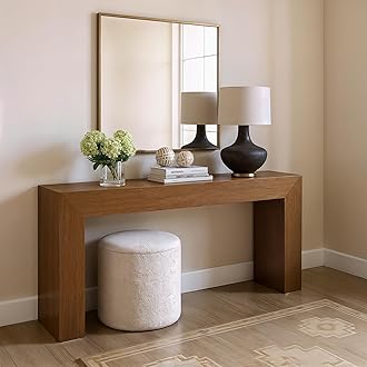 Plank+Beam Grand Console Table, 66 Inch Modern Solid Wood Sofa Table, Narrow Entryway Table for Hallway, Behind The Couch, Living Room, Foyer, Pecan Wirebrush