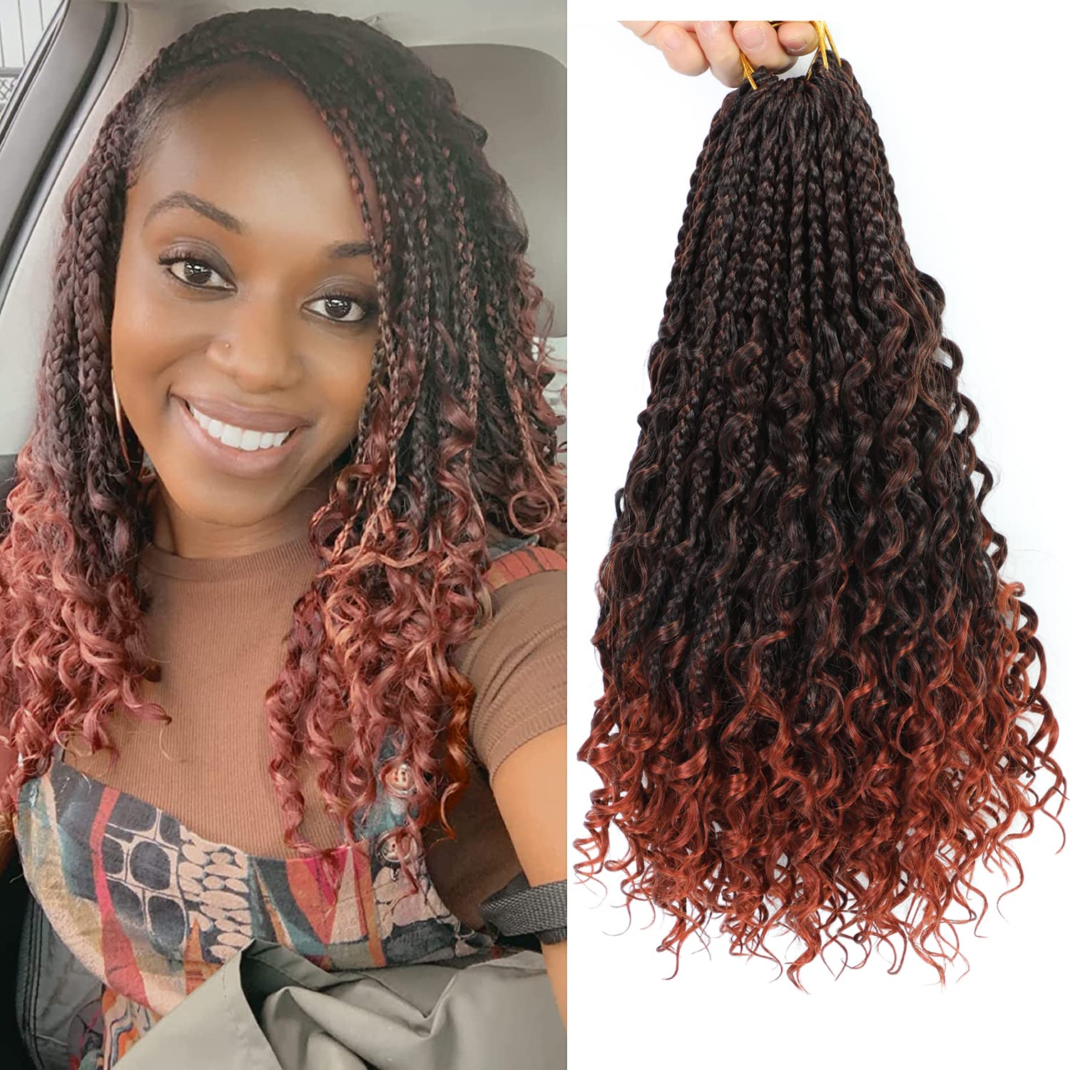 8 Packs Goddess Box Braids Crochet Hair-14 Inch Crochet Box Braids Pre-looped Bohomian Crochet Braids Hair Synthetic Braiding Hair Extensions Crochet