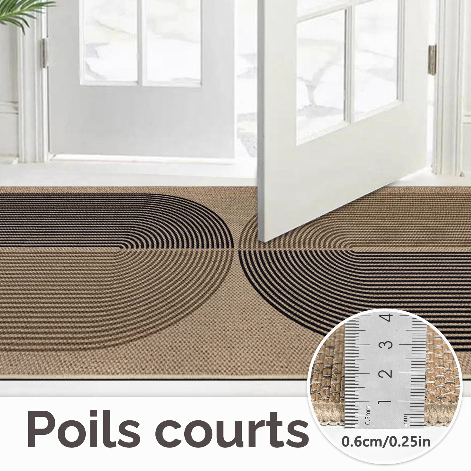 Capslpad Tapis de couloir 80 x 300 cm avec aspect jute, tapis de cuisine, lavable naturellement, tapis noir et marron, antidérapant, pour couloir, cuisine, chambre, balcon