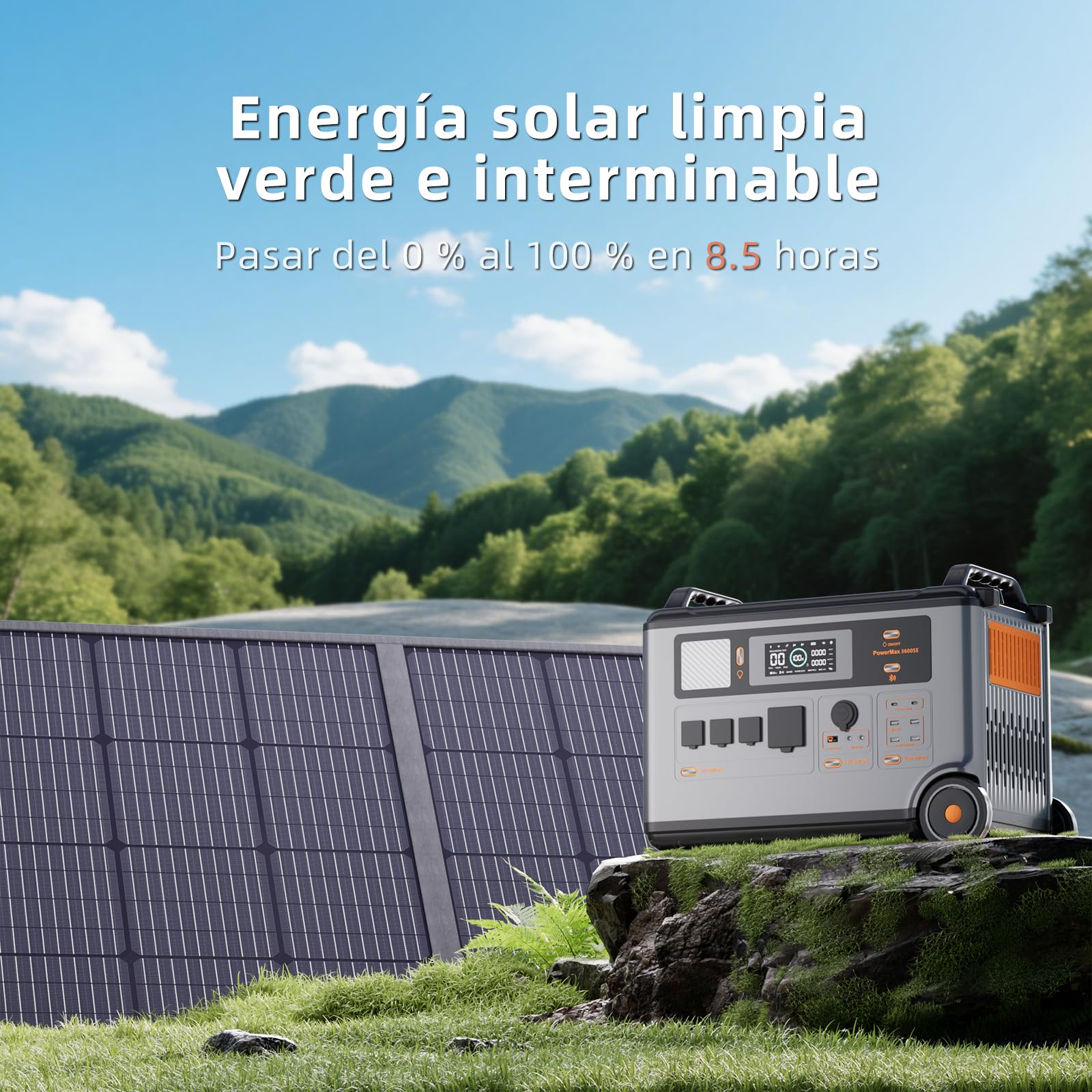 PowerMax 3600SE Estación de Energía Portátil, 3600Wh LiFePO4, 3600W/6000W Pico, 4x AC 230V, Generador Solar con SAI, Grupo Electrógeno Emergencia Casa, Autocaravana, Apagón