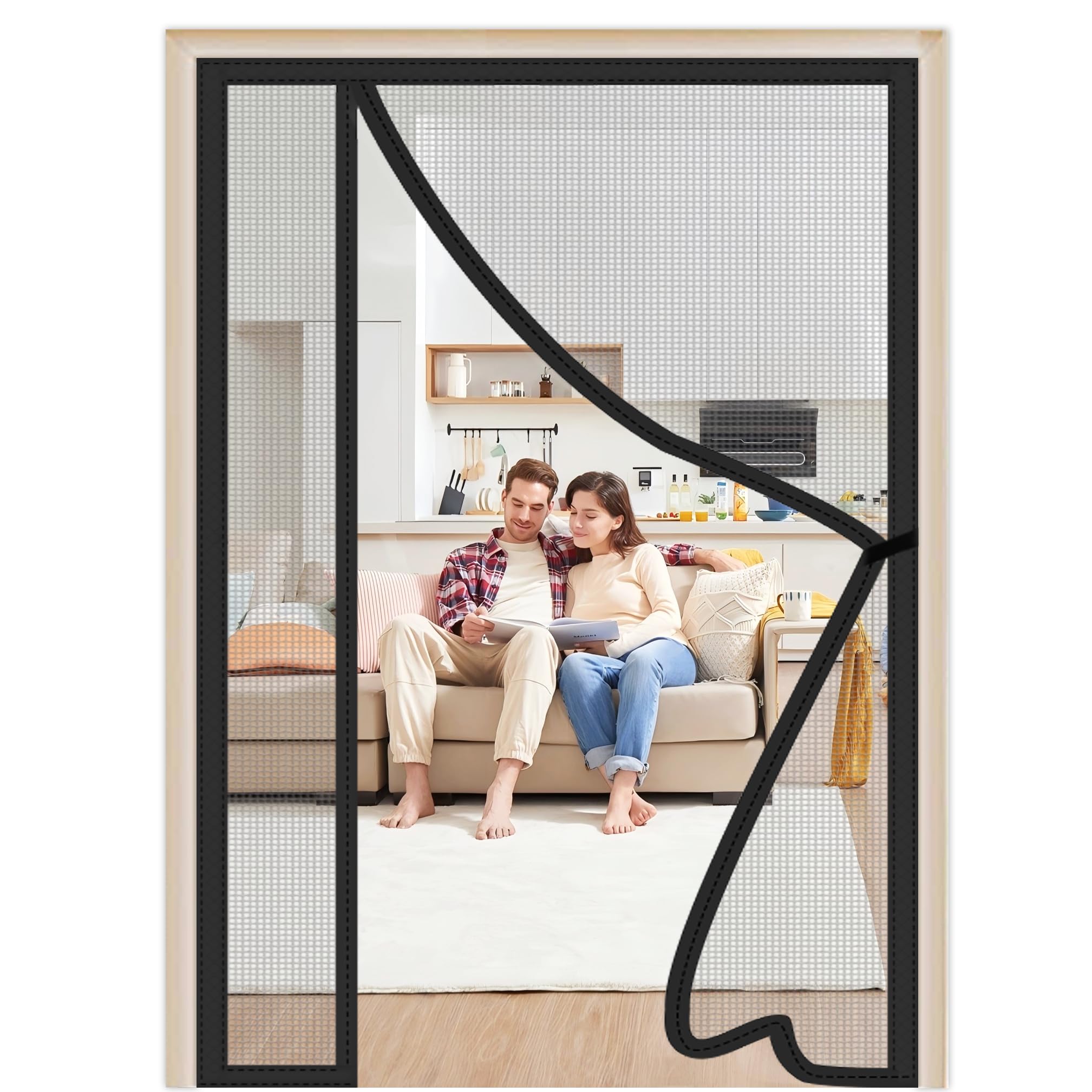 Luckyna Black Fly Screens For Doors Side Opening 120X240cm Insect Net Mesh Screen Window Magnetic Top To Bottom Seal Snaps Shuts Automatically For Anti Mosquito Or Anti Pest