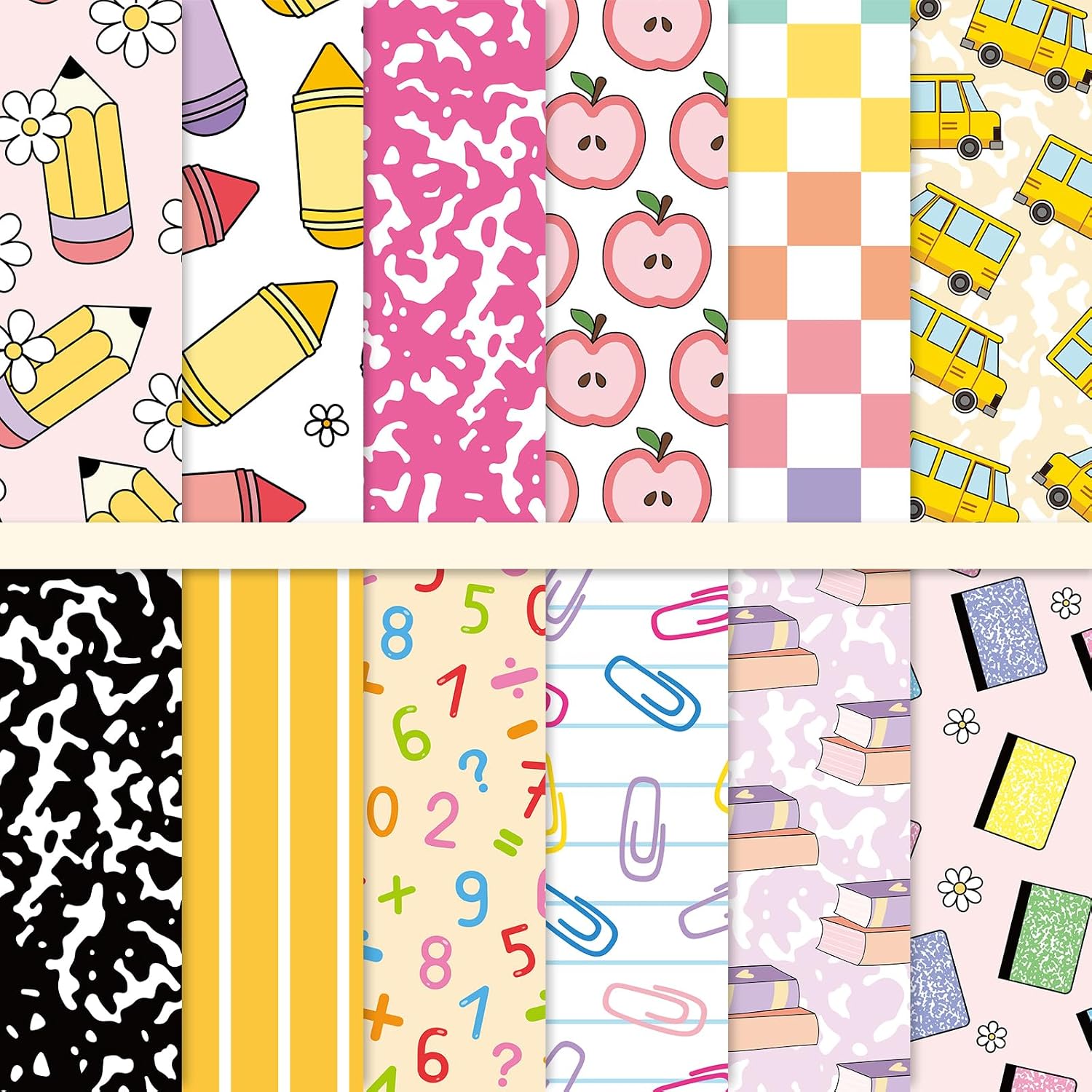 Whaline 60 Sheets Back to School Pattern Paper Pastel Scrapbook Specialty Paper Double Sided for Classroom DIY Crafts Card Making Photo Album Decor, 5.5 x 8.3 Inch