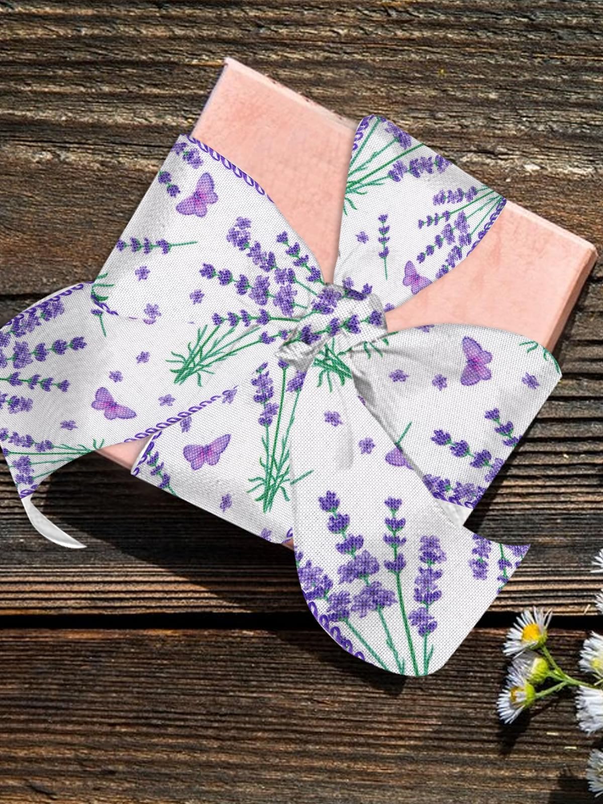 2 Rolls Spring Craft Ribbons for Wreath Bows, 2.5"×10 Yards Wired Edge White Purple Burlap Flowers Lavender Wired Ribbons for Crafting Sewing DIY Crafts Supplies