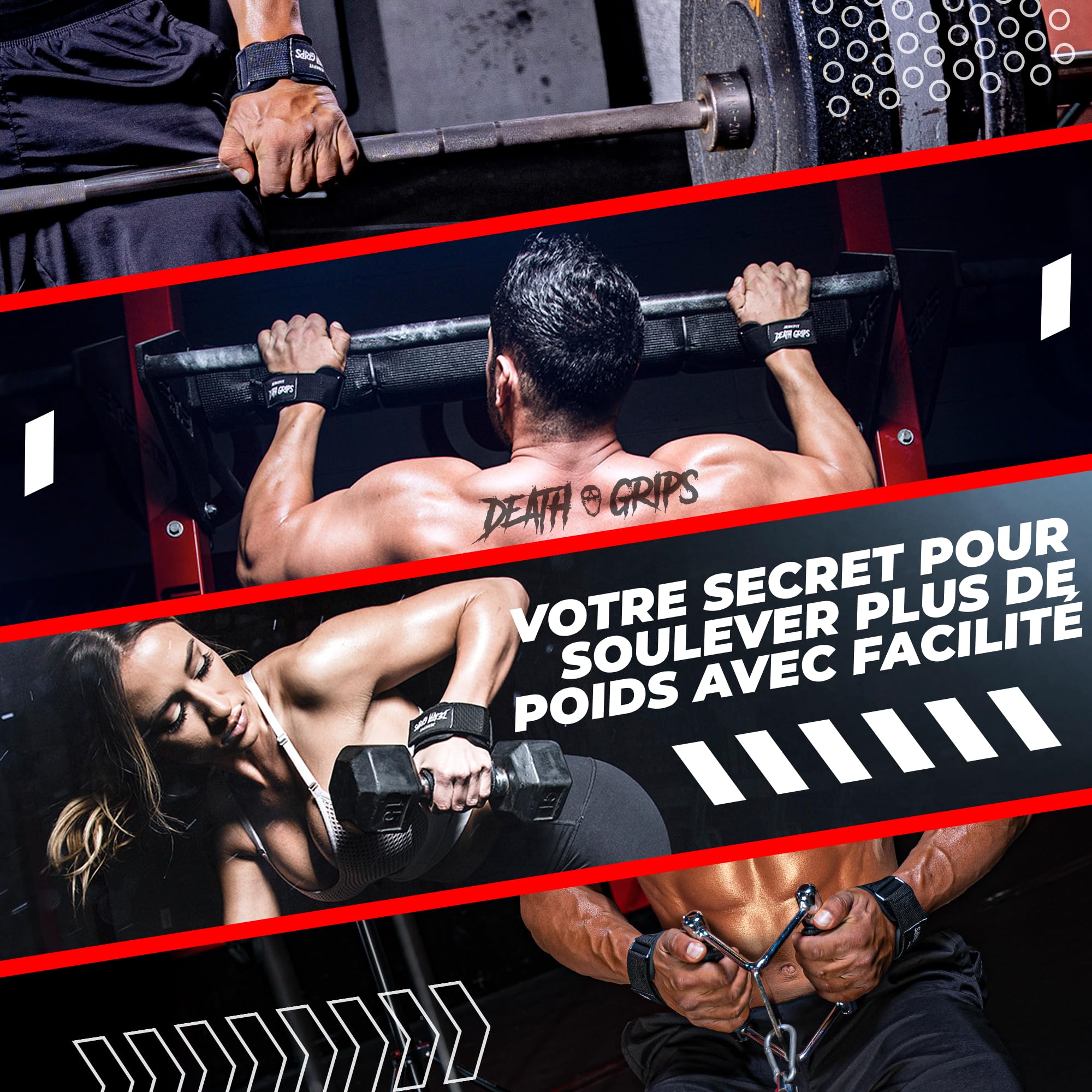 JerkFit Death Grips – Sangles de Levée Premium, Sangles en PVC Caoutchouc de Qualité Pneumatique pour Shrugs & Tractions – Sangles avec Rembourrage Néoprène pour Protection des Paumes