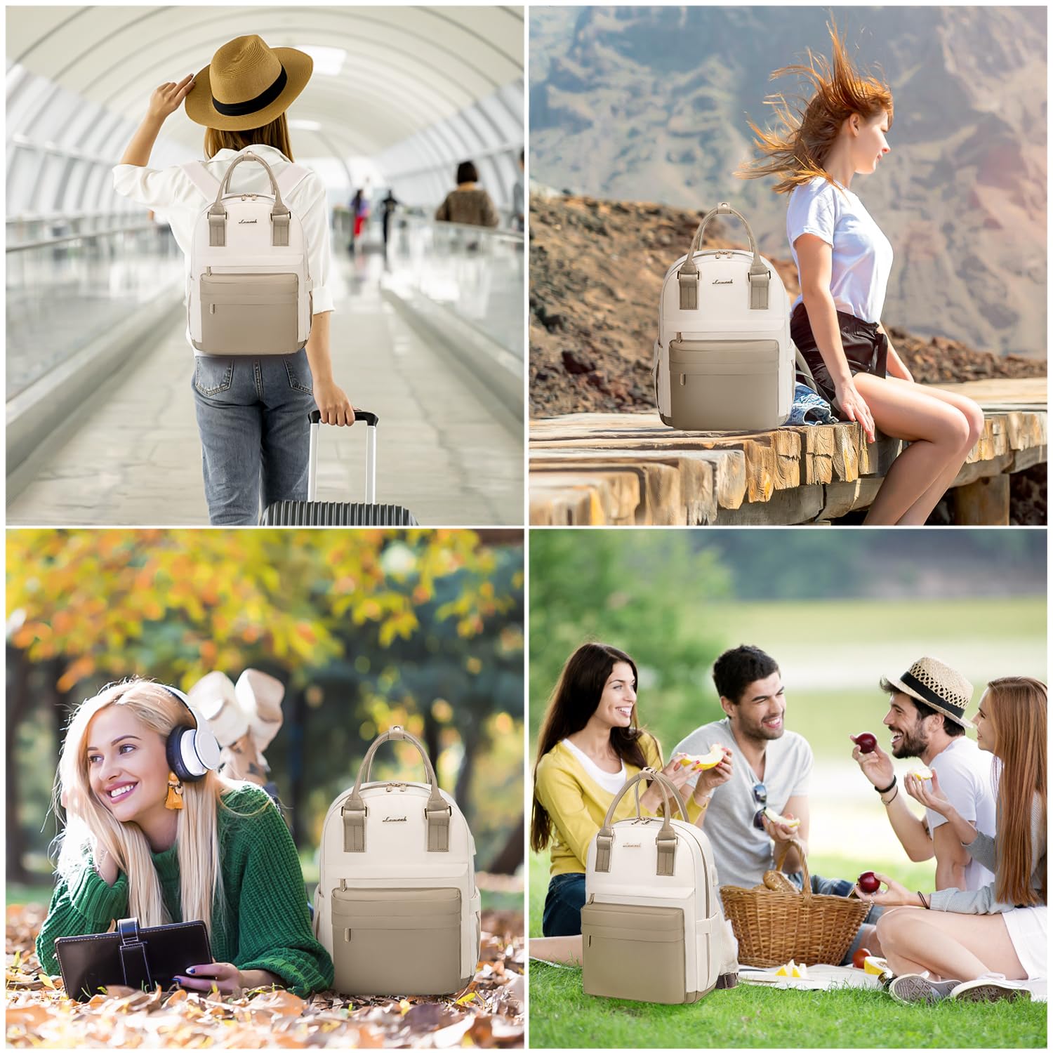 LOVEVOOK - Zaino da donna piccolo, impermeabile, zaino 2 in 1, da città, con porta di ricarica USB, mini zaino da donna, elegante, per il tempo libero, la scuola, i viaggi, il lavoro, 13,3 pollici,