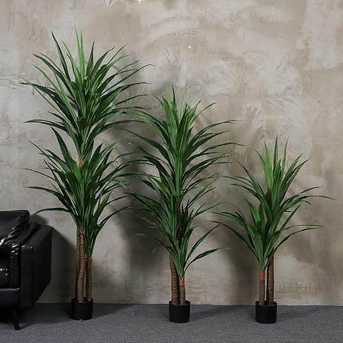 Miniatura 8 de FLOWORLD Dracaena - Planta de interior sintética de 4 pies de alto plantas falsas grandes en maceta árbol de yuca planta tropical palmeras de seda