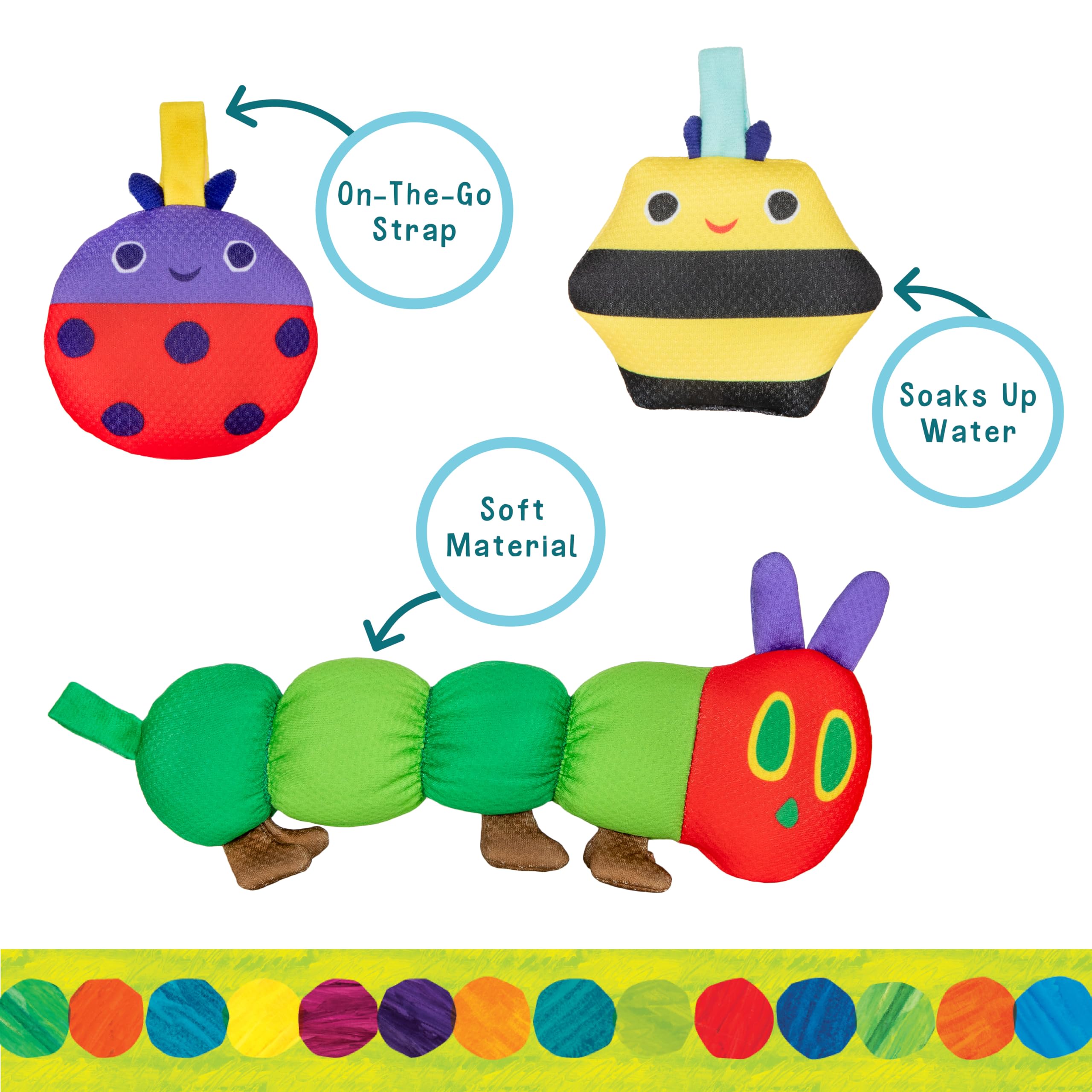 KIDS PREFERRED Eric Carle - Jeu de jouets pour tout-petits de la chenille très affamée, jeu d'eau pour bain, piscine ou plage, jouets de bain flottants pour enfants à partir de 0 ans