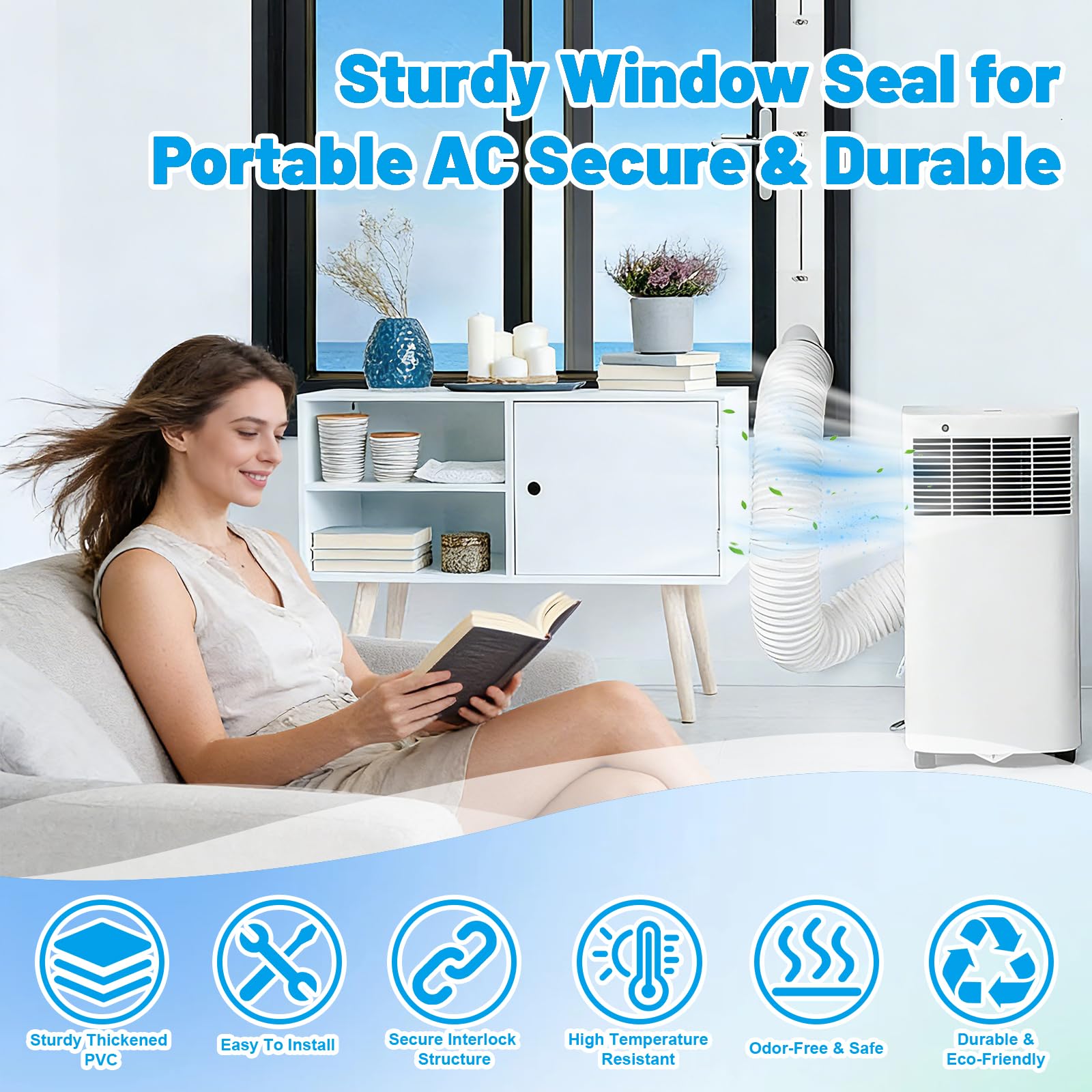 Joint de fenêtre de climatisation pour climatiseurs mobiles, kit de fenêtre pour tuyau d'évacuation de 130/150 mm, longueur réglable de 108 à 154 cm, moustiquaire en PVC épais, kit de fenêtre