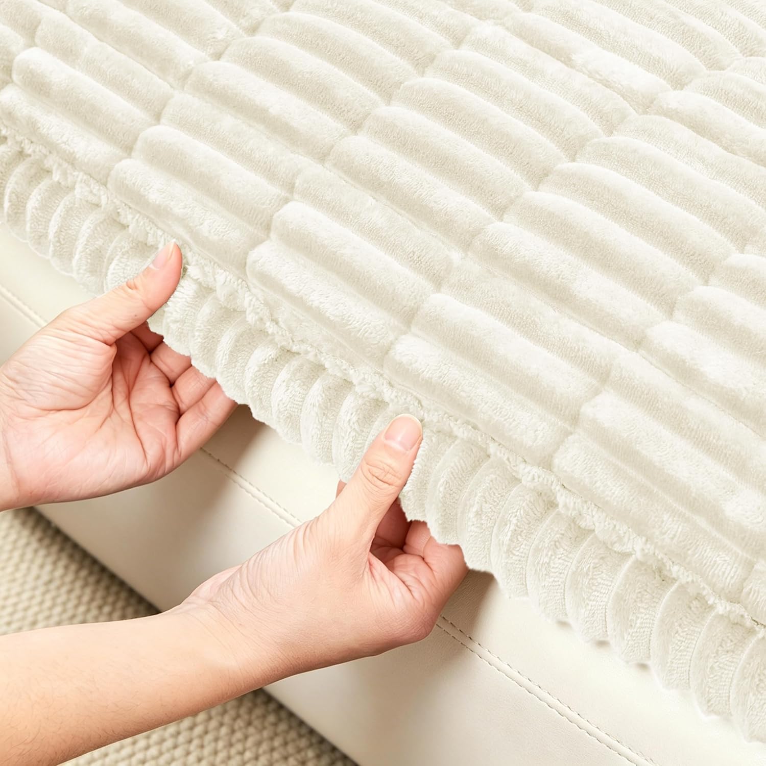 SUBRTEX Couch Cover for Dogs, Non-Slip Sofa Mat Washable, Thick Sofa Slipcover Cushion Protector Pet-Friendly(Ivory, 27.6"x82.7")