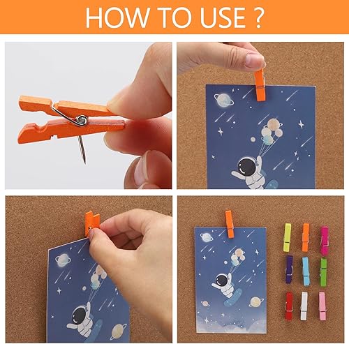 Miniatura 4 de 120 alfileres de empuje con clips de madera, tachuelas decorativas, chinchetas para tablero de corcho, tablón de anuncios, notas de obras de arte,