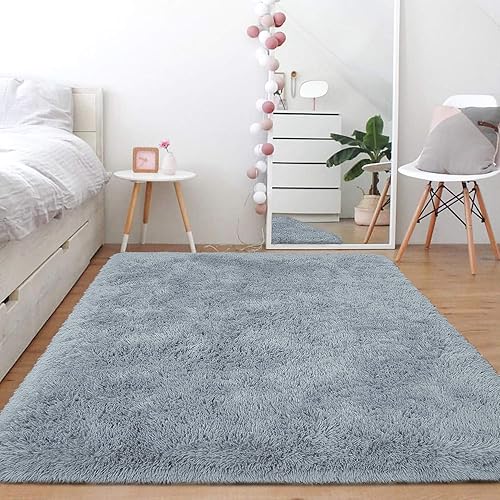 Miniatura 256 de Ompaa Alfombra esponjosa, alfombra mullida súper suave para dormitorio, sala de estar, alfombra grande de felpa de 6 x 9 pies, alfombra de pelo Negro
