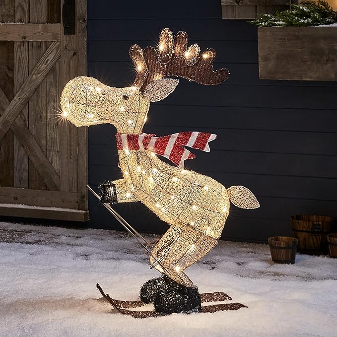 Lights4fun, Inc. 3ft Lighted Skiing Moose Pre-Lit LED Christmas Holiday Decoration