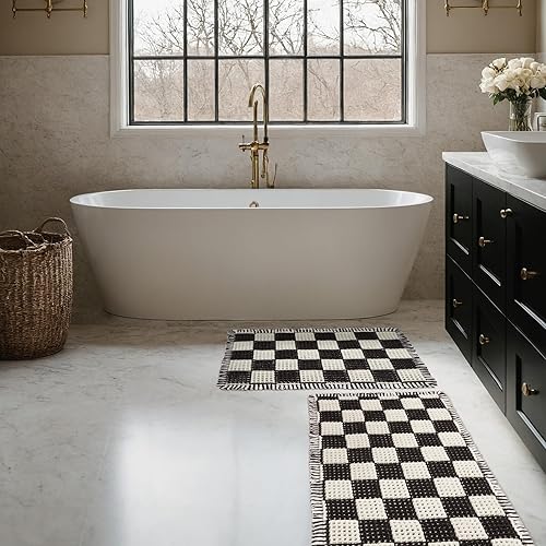 Miniatura 3 de Tapete de baño de gofres, súper absorbente, de secado rápido, lavable a máquina, antideslizante, suave para suelo de baño y bañera, rejilla blanca y