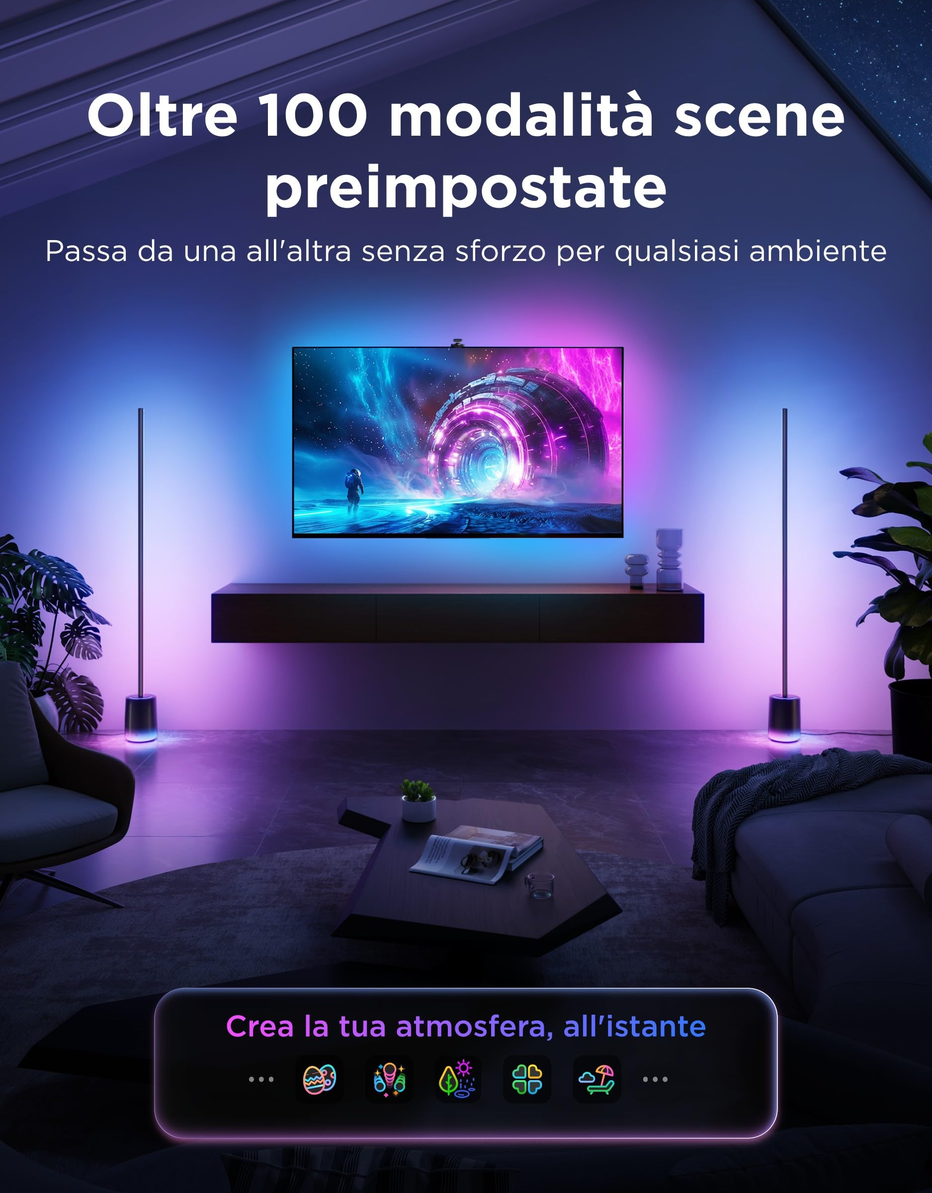 Govee Lampada da Terra 3 RGBIC, Luci LED Compatibile con Alexa e Matter, 152cm Dimmerabile 2100lm con Telecomando e APP, 100 Modalità, Lampada per Comodino, Camera da Letto e Salotto, Nero