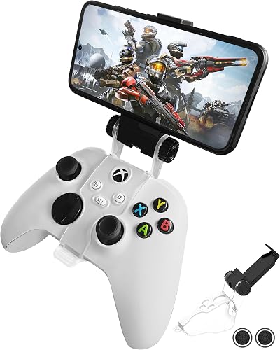 Joso Phone Mount for Xbox Series, Controller Mobile Gaming Clip Holder Clamp for Xbox Series X/S, Xbox One, Xbox One S/X, Support Android/iPhone System with One Cast APP with 2 Thumb Grip Caps