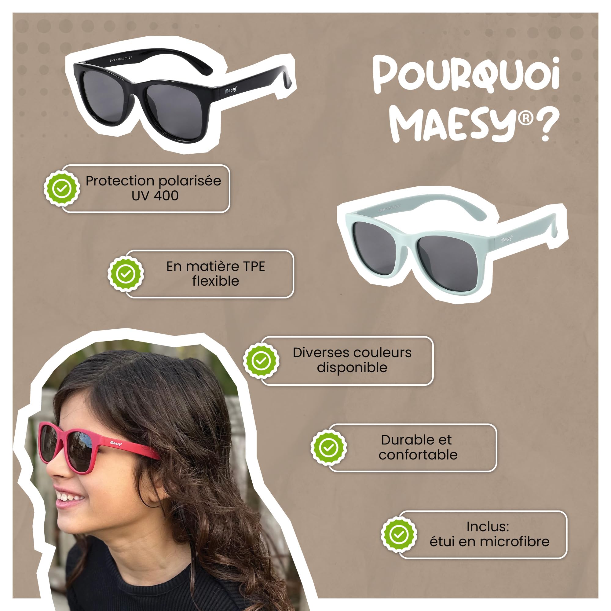 Yuki Lunettes de soleil pour enfants de 6 à 12 ans - Protection polarisée UV400 - Cadre flexible et flexible - Lunettes de soleil sûres et confortables pour enfants