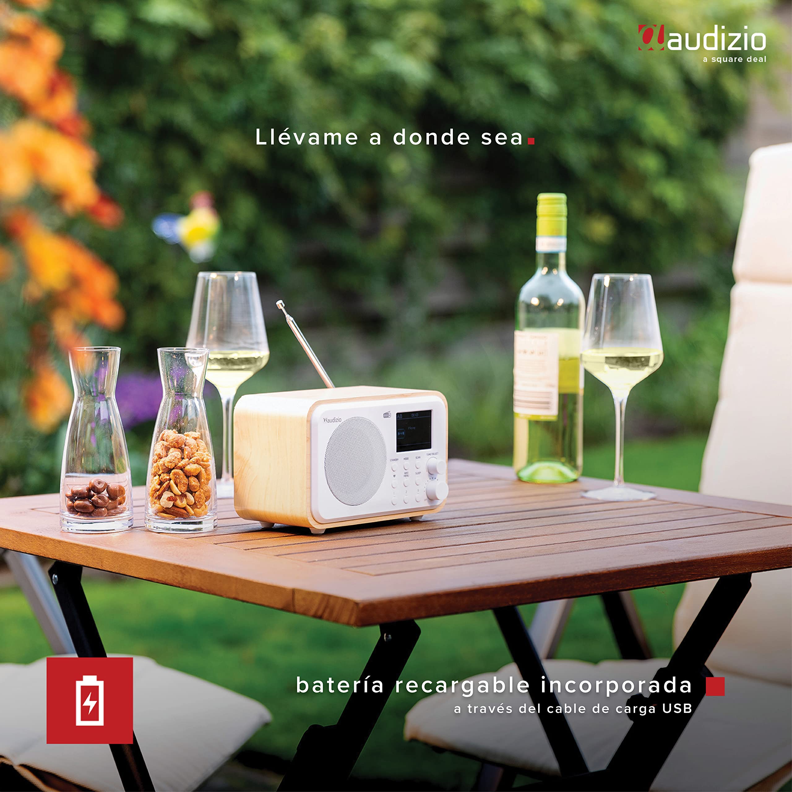 Audizio Milan - Radio Dab portátil con Bluetooth y batería incorporada, Despertador con Temporizador de Apagado, Radio FM - Blanco