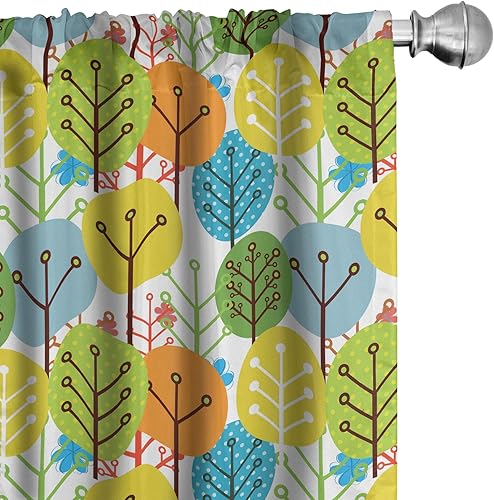 Miniatura 50 de Ambesonne - Cortinas de música, ilustración de tecnología musical en estilo retro con siluetas de equipos de audio y grabación, tratamientos de Aqua