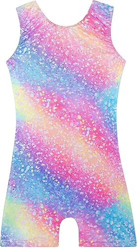 Leotards for Girls Gymnastics Toddler Dance Biketards Mermaid Unicorn Athletic Dance Wear Shiny Rainbow Blue Hotpink