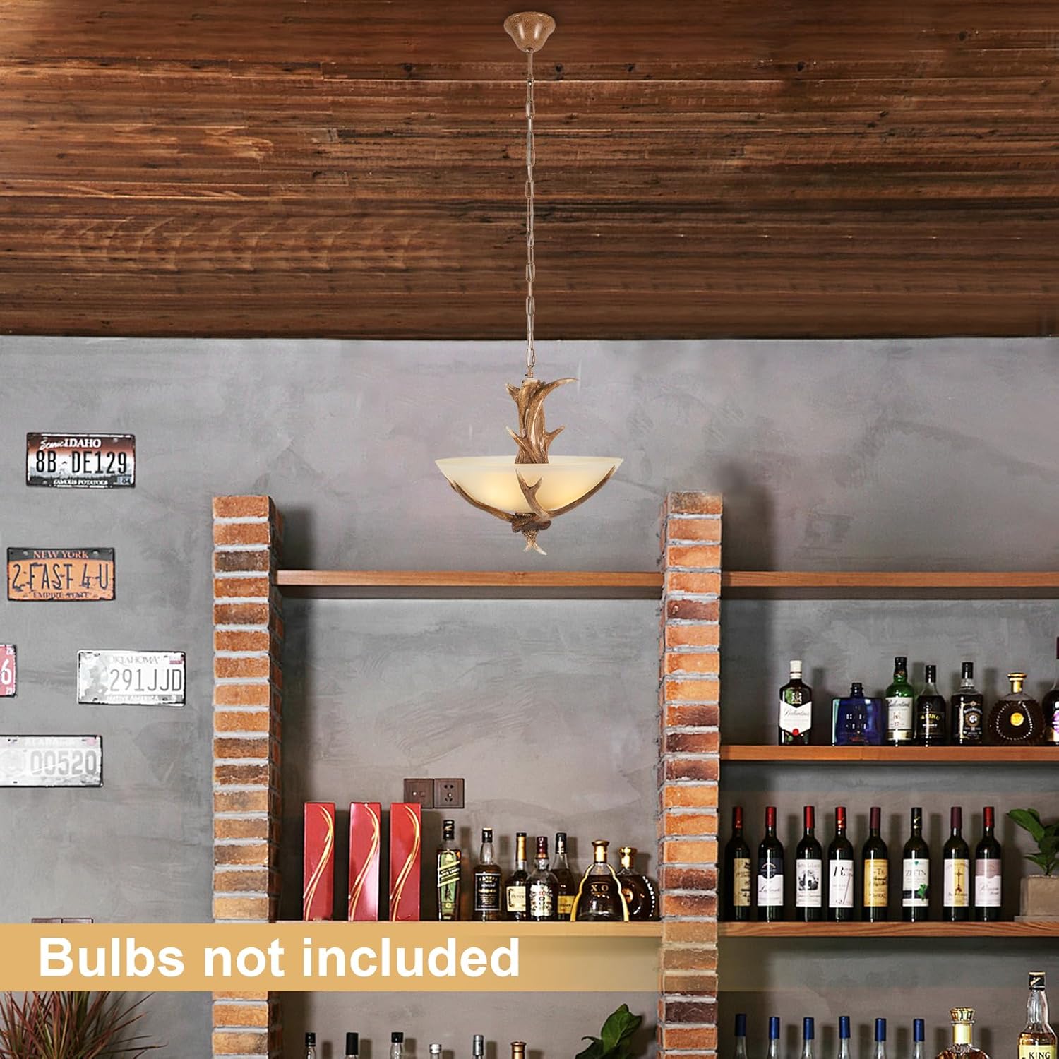 Rustic Deer Antler Chandelier Ceiling Lights with E26 Base, Retro Country Style 19.7-31.5in Height Adjustable Farmhouse Chandelier for Bar, Cafe Living Room(Bulb Not Included)