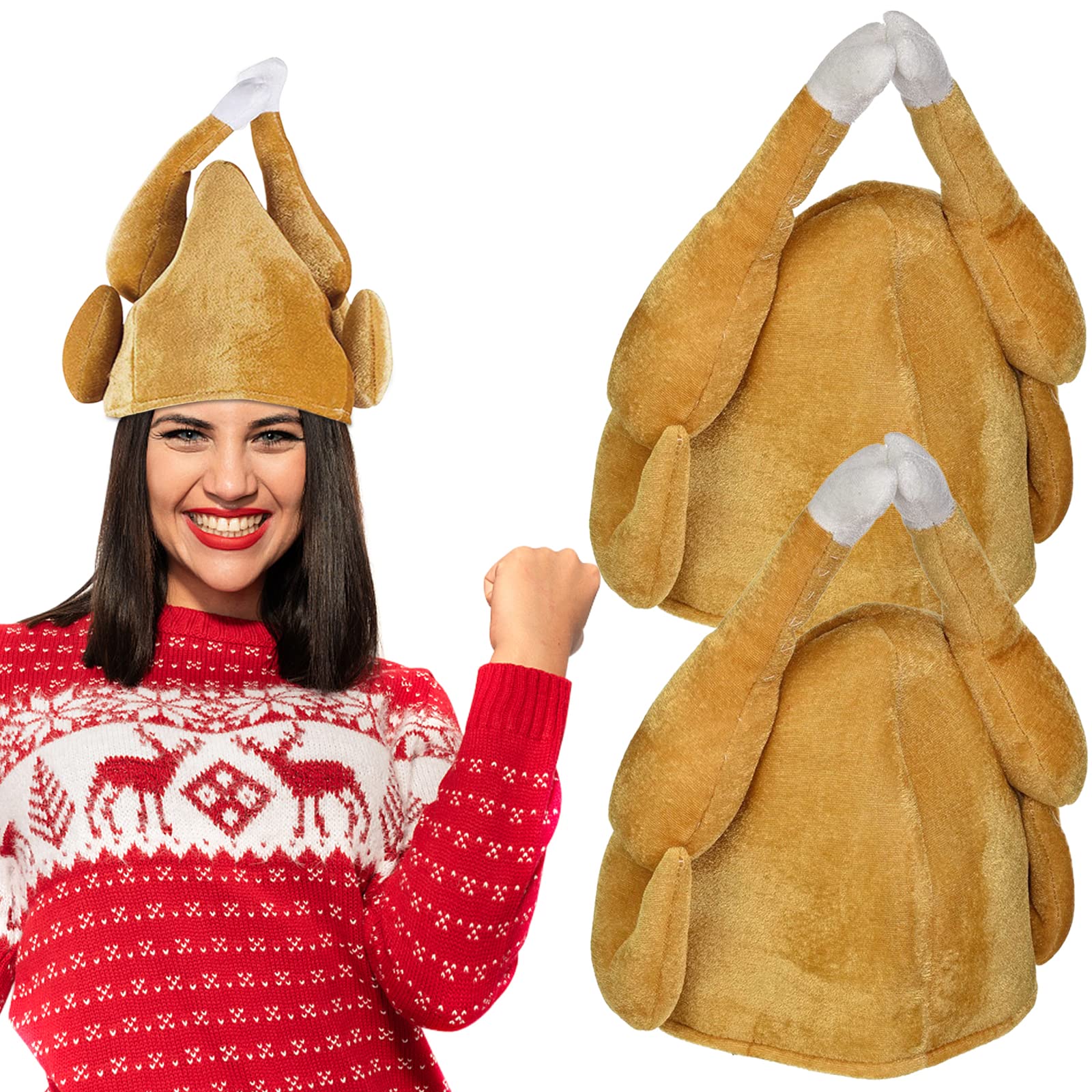 Wittocs 2 Pack Plush Roasted Turkey Hats for Thanksgiving Christmas Halloween Costume Dress Up Party
