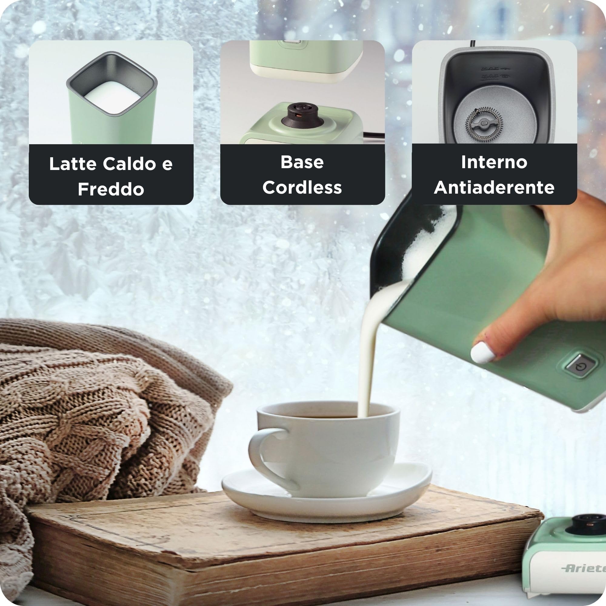 Ariete 2878 Cappuccinatore Vintage - Montalatte a caldo e a freddo - Cappuccino, cioccolata, infusi liofilizzati - 500 Watt - Verde