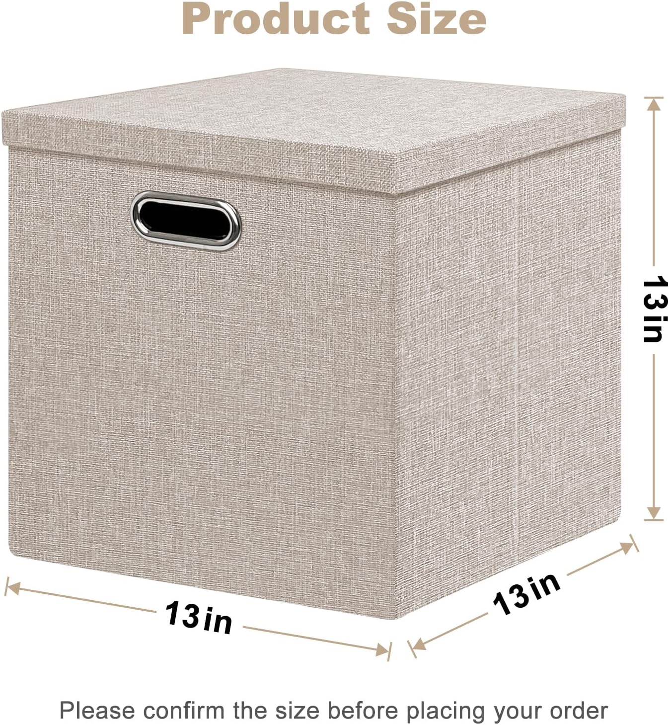 Linen Storage Bins with Lids,13 x 13 Inch Foldable Fabric Cube Baskets Boxes Organizer for Closet, Shelves, and Home. (Beige, (13x13) 4 pack)