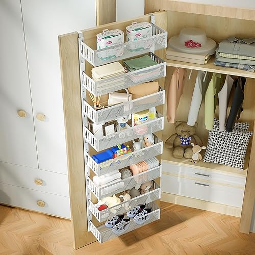 Miniatura 3 de Organizador de despensa de 8 niveles sobre la puerta con cestas de malla, estante colgante ajustable y estable para especias para cocina, baño,
