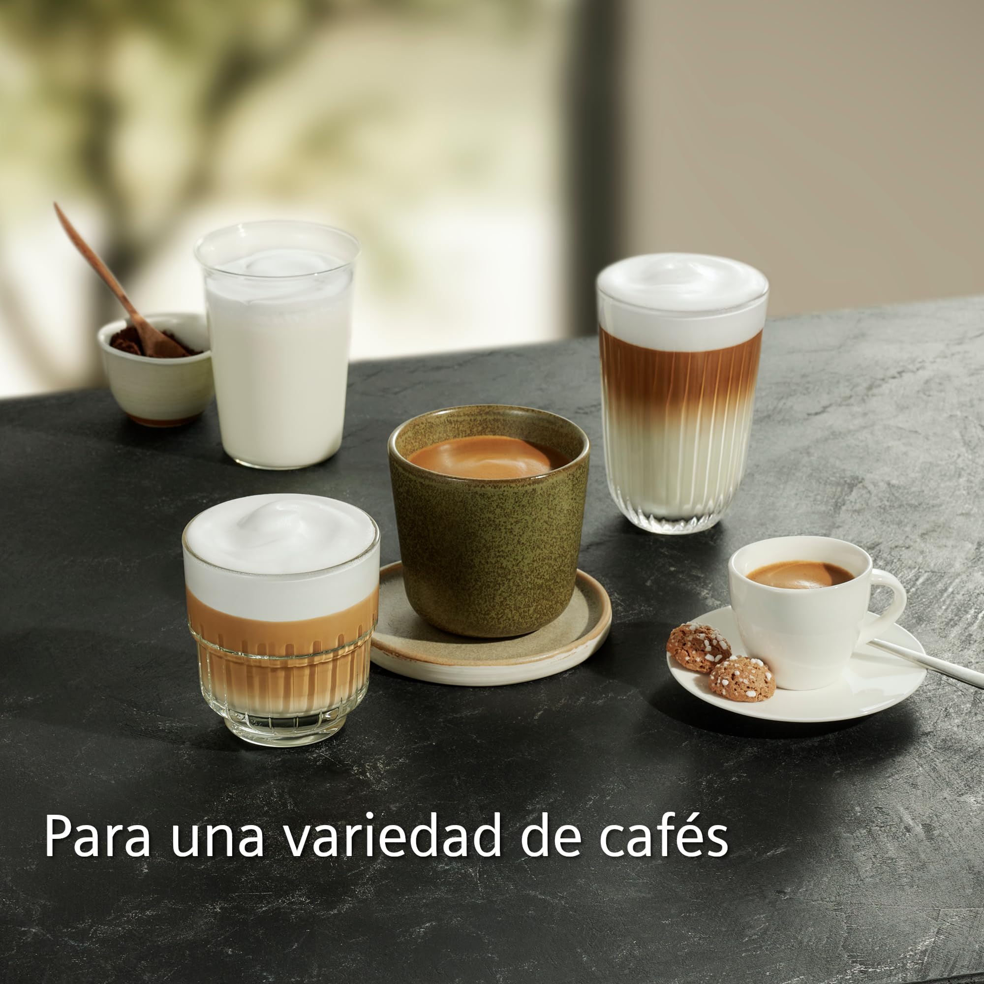 SIEMENS - Cafetera superautomática, EQ300, molinillo cerámico,espumador de leche, función oneTouch, negro, TF301E19