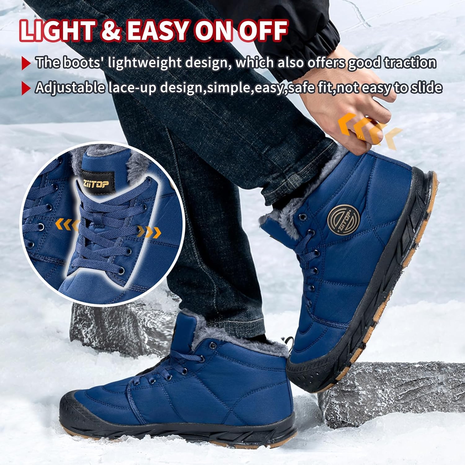 Mens Snow Boots, Mens Winter Boots, Mens Winter Trekking Snow Boots, Winter Boots for Men Waterproof Fur Lined Warm Winter Boots Men Lace up Snow Ankle Shoes Outdoor Anti-Slip Lightweight Hiking Boot - Image 6