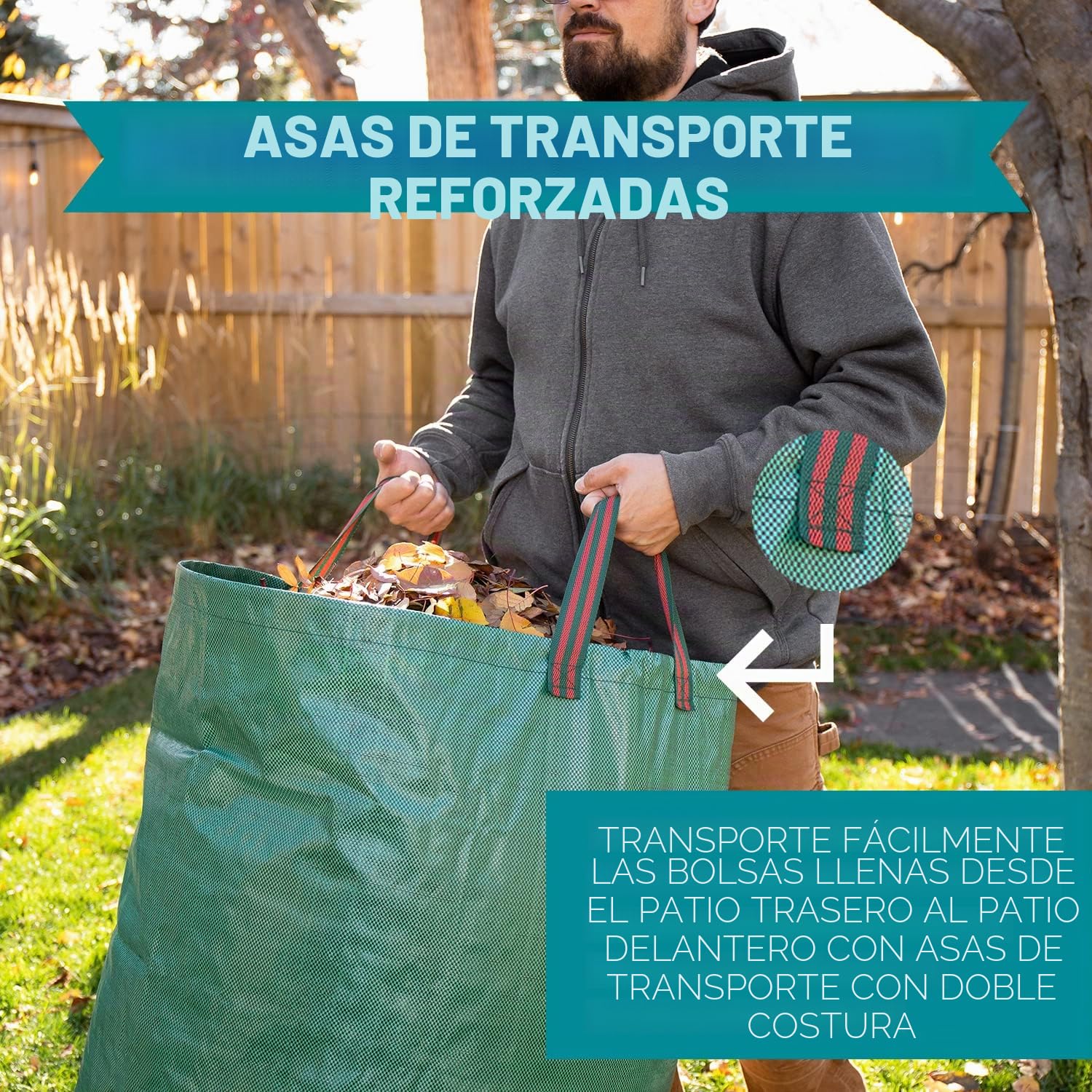 MP Bolsas de Jardín Reutilizables, 272 L, Pack de 3 | Impermeables y Ligeras, Asas Reforzadas