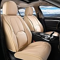 Coverado Premium Nappa Leather Front Car Seat Covers with Lumbar Support - Waterproof Universal Fit for Most Vehicles (Beige)