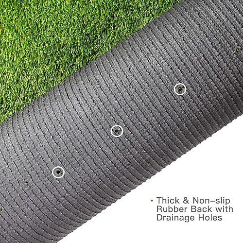 Miniatura 4 de Alfombra de césped artificial con agujeros de drenaje y parte trasera de goma, para interiores y exteriores, realista, sintética, para patio,