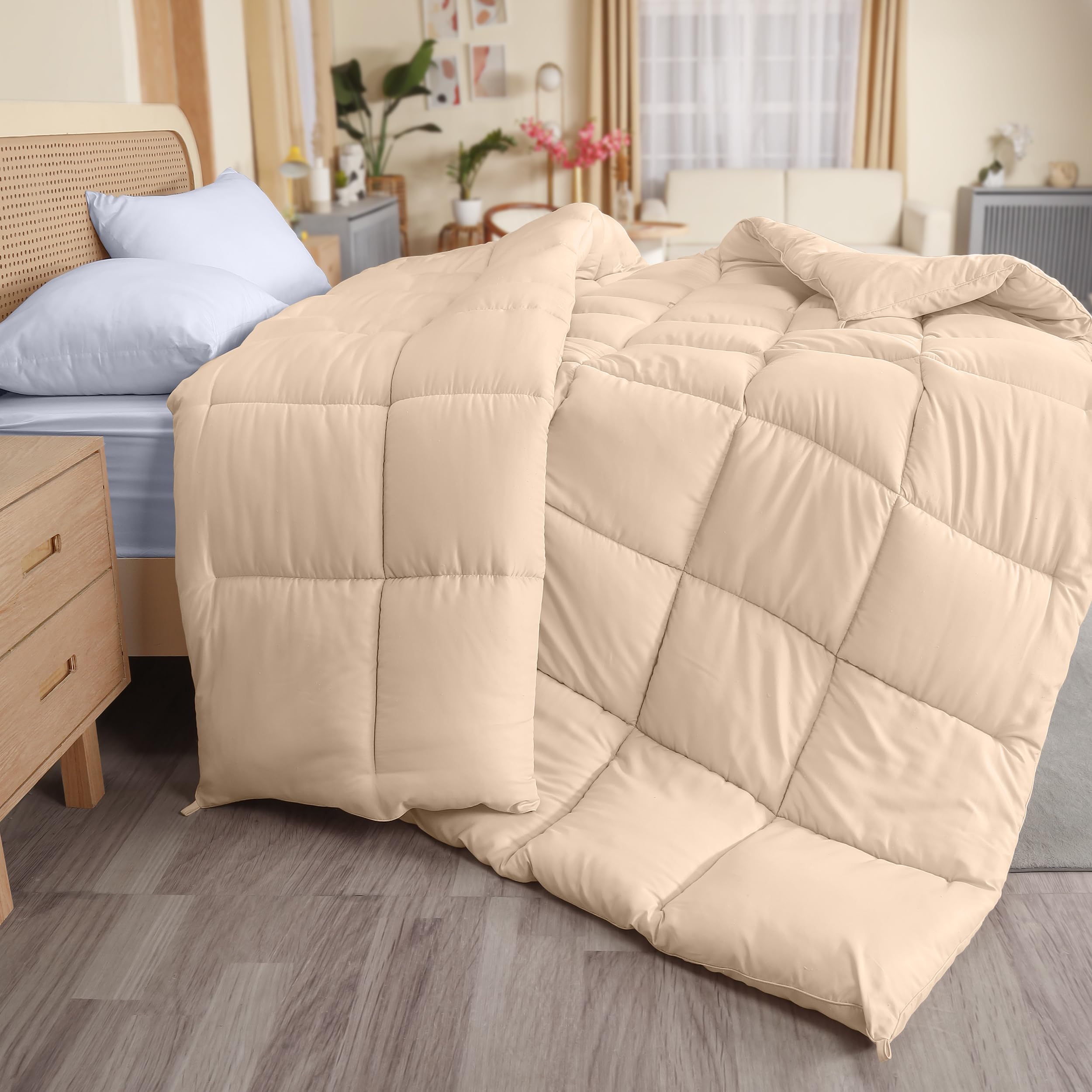 Utopia Bedding Piumone in microfibra 135 x 200 cm, con struttura ultra morbida per un comfort che dura tutto l'anno (Beige)