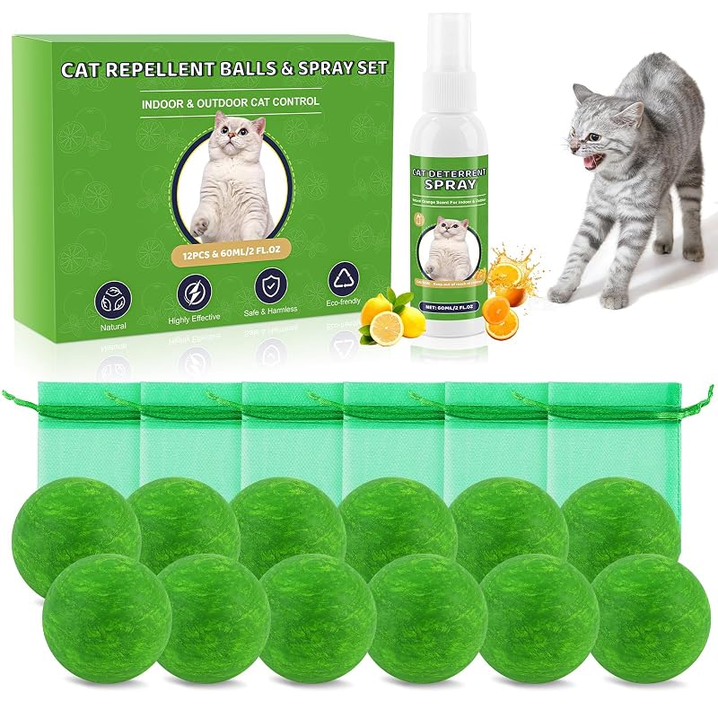 Repelente para Gatos e Cães em Spray com Bolas de Óleos Essenciais Bartuke, 60 mL e 12 Unidades